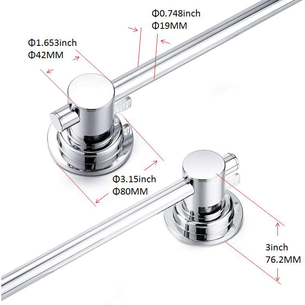 JiePai 24 inch Vacuum Suction Cup Towel Bar Removeable Shower Mat Rod Shower Door Adhesive Towel Bar Suction Towel Rack (Chrome)